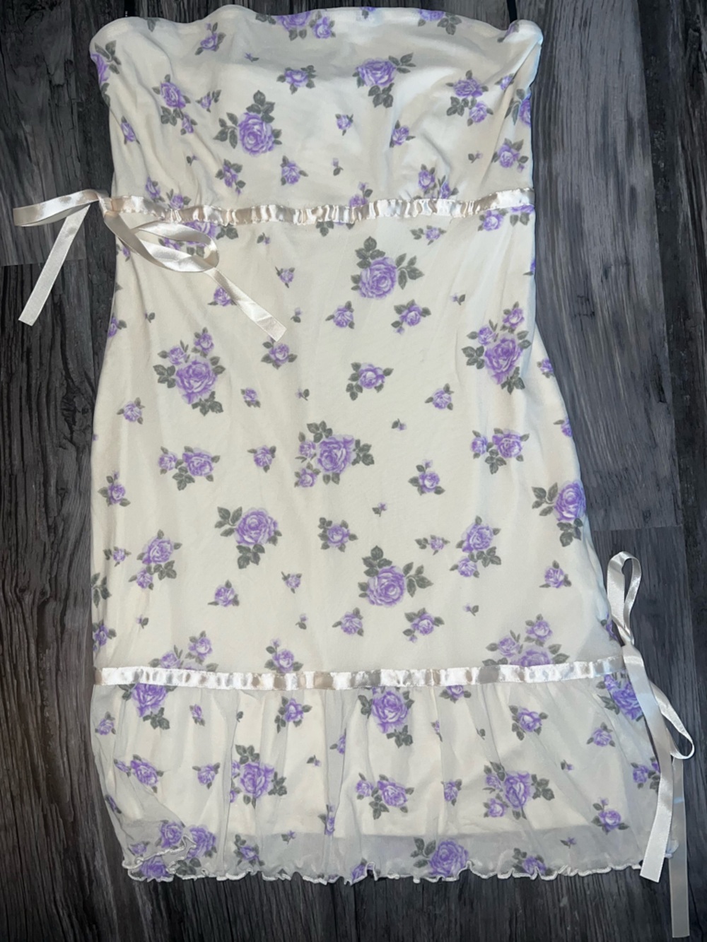Forever 21 Purple Floral Detail on Cream Smocked Fabric